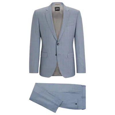 Hugo Boss Slim-fit Suit In Checked Virgin-wool Serge In Light Blue