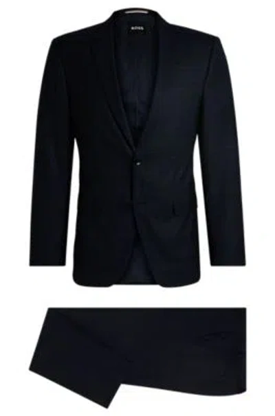 Hugo Boss Slim-fit Suit In Checked Wool In Dark Blue