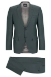 Hugo Boss Slim-fit Suit In Herringbone Virgin Wool In Dark Green
