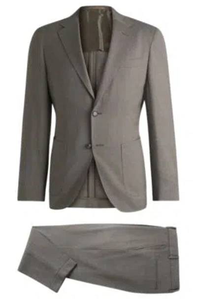 Hugo Boss Slim-fit Suit In High-twist Virgin Wool In Light Green