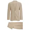Hugo Boss Slim-fit Suit In Melange Virgin Wool And Silk In Beige