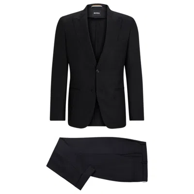 Hugo Boss Slim-fit Suit In Melange Wool And Linen In Black