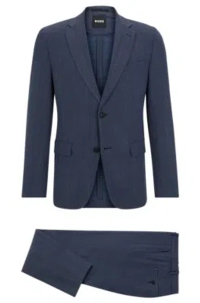 Hugo Boss Slim-fit Suit In Micro-patterned Performance Fabric In Dark Blue