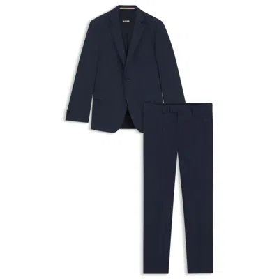 Hugo Boss Slim-fit Suit In Micro-patterned Stretch Fabric In Blue