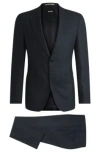 Hugo Boss Slim-fit Suit In Micro-patterned Stretch Wool In Dark Blue