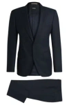 Hugo Boss Boss Notched Lapel Padded Shoulder Jacket With Eyelet Design In Light Blue