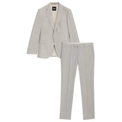 Hugo Boss Slim-fit Suit In Micro-patterned Virgin Wool In Gray