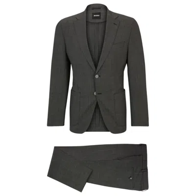 Hugo Boss Slim-fit Suit In Micro-patterned Virgin Wool In Light Grey