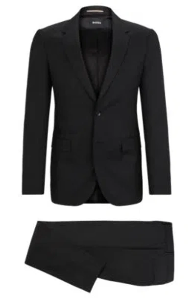 Hugo Boss Slim-fit Suit In Micro-patterned Wool In Black