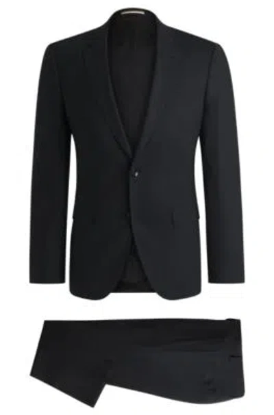 Hugo Boss Slim-fit Suit In Micro-patterned Wool In Black