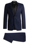 Hugo Boss Slim-fit Suit In Micro-patterned Wool In Dark Blue