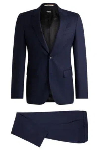 Hugo Boss Slim-fit Suit In Micro-patterned Wool In Dark Blue