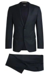 Hugo Boss Boss Notched Lapel Padded Shoulder Jacket With Eyelet Design In Dark Blue