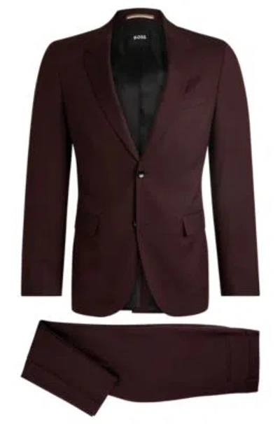 Hugo Boss Slim-fit Suit In Micro-patterned Wool In Light Red