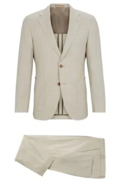 Hugo Boss Slim-fit Suit In Micro-patterned Wool In White