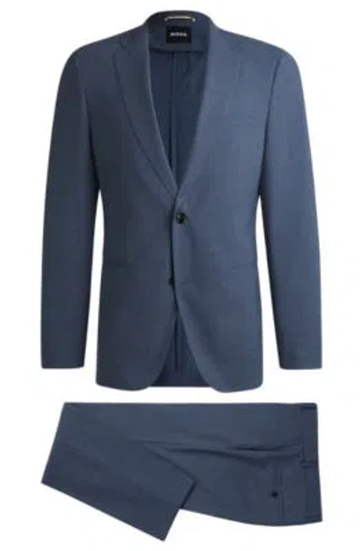 Hugo Boss Slim-fit Suit In Patterned Stretch Cloth In Blue
