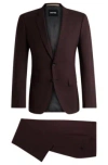 Hugo Boss Slim-fit Suit In Patterned Stretch Cloth In Light Red