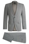 Hugo Boss Slim-fit Suit In Patterned Stretch Cloth In Silver