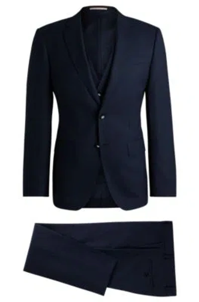 Hugo Boss Slim-fit Suit In Patterned Stretch Wool In Dark Blue