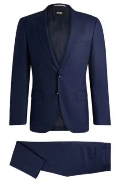 Hugo Boss Slim-fit Suit In Patterned Stretch Wool In Dark Blue