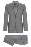 Hugo Boss Slim-fit Suit In Patterned Stretch Wool In Silver