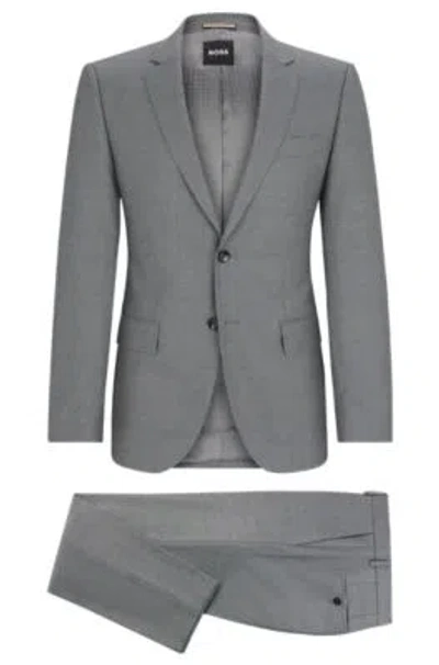 Hugo Boss Slim-fit Suit In Patterned Stretch Wool In Gray