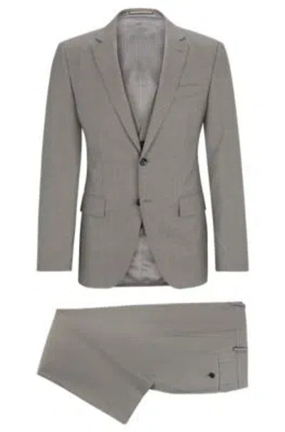 Hugo Boss Slim-fit Suit In Patterned Stretch Wool In Silver