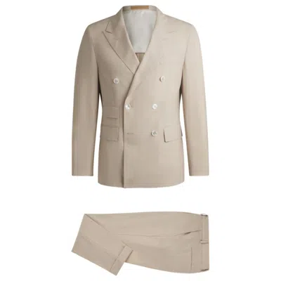 Hugo Boss Slim-fit Suit In Patterned Wool And Silk In Brown