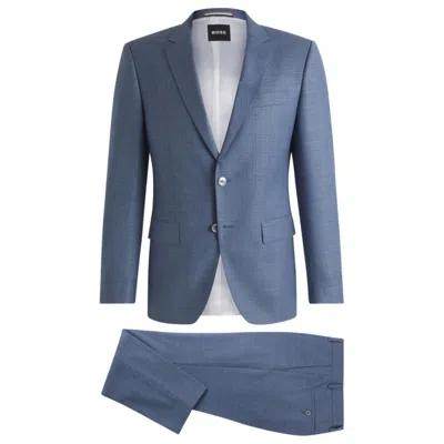 Hugo Boss Slim-fit Suit In Patterned Wool In Blue