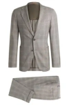 Hugo Boss Slim-fit Suit In Water-repellent Checked Wool In Light Green