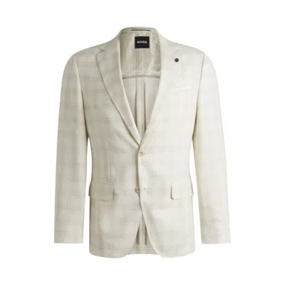 Hugo Boss Slim-fit Suit Jacket In A Checked Wool Blend In White