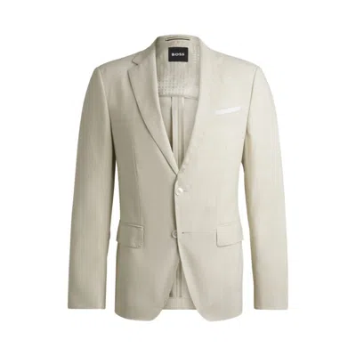 Hugo Boss Slim-fit Suit Jacket In A Patterned Wool Blend In White