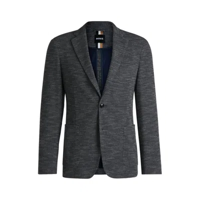 Hugo Boss Slim-fit Suit Jacket In Micro-patterned Stretch Fabric In Blue