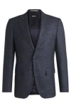 Hugo Boss Slim-fit Suit Jacket In Patterned Stretch Fabric In Dark Blue