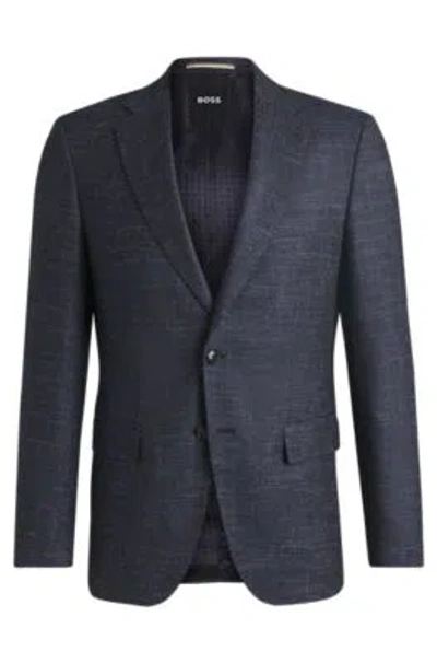 Hugo Boss Slim-fit Suit Jacket In Patterned Stretch Fabric In Dark Blue