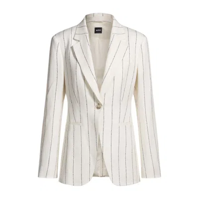 HUGO BOSS SLIM-FIT SUIT JACKET IN STRIPED LINEN-BLEND BOUCLÉ