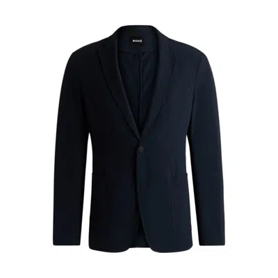 Hugo Boss Slim-fit Suit Jacket In Travel-friendly Stretch Softshell In Blue