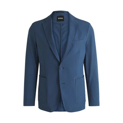 Hugo Boss Slim-fit Suit Jacket In Travel-friendly Stretch Softshell In Blue