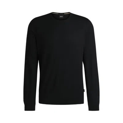 Hugo Boss Slim-fit Sweater In Merino Wool With Crew Neckline In Black
