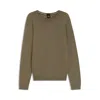 Hugo Boss Slim-fit Sweater In Merino Wool With Crew Neckline In Brown