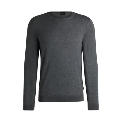 Hugo Boss Slim-fit Sweater In Merino Wool With Crew Neckline In Grey
