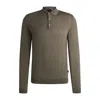 Hugo Boss Slim-fit Sweater In Wool With Polo Collar In Green