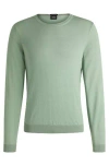 Hugo Boss Slim-fit Sweater In Virgin Wool With Crew Neckline In Green