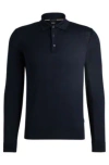 Hugo Boss Slim-fit Sweater In Wool With Polo Collar In Dark Blue