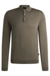 Hugo Boss Slim-fit Sweater In Wool With Polo Collar In Light Green
