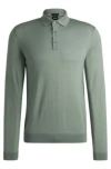 Hugo Boss Slim-fit Sweater In Wool With Polo Collar In Light Green