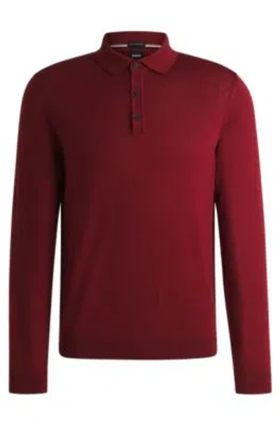 Hugo Boss Slim-fit Sweater In Wool With Polo Collar In Red