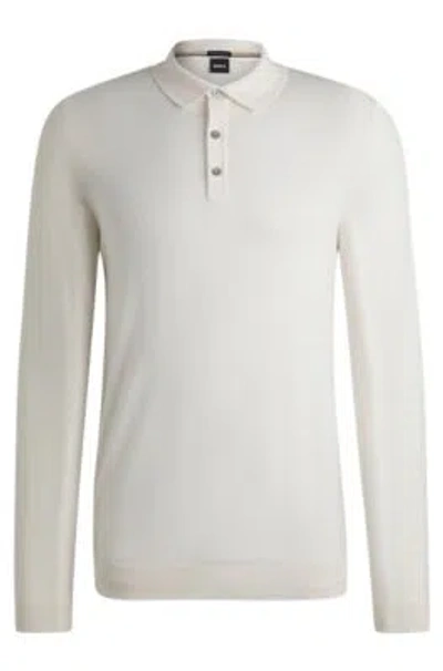 Hugo Boss Slim-fit Sweater In Wool With Polo Collar In White