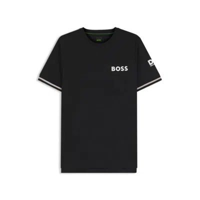 Hugo Boss Slim-fit T-shirt In Structured Fabric With Contrast Details In Black