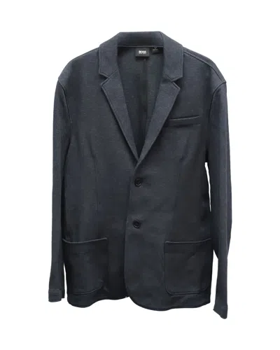 Hugo Boss Slim Fit Tailored Blazer In Navy Blue Cotton In Grey